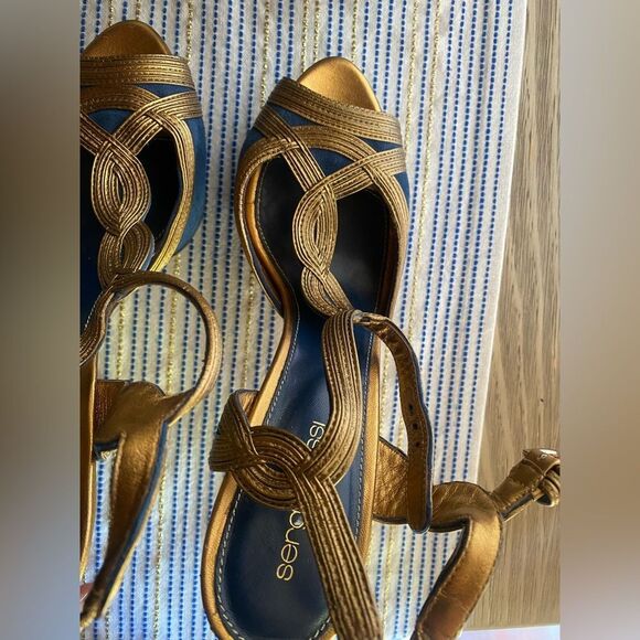 SERGIO ROSSI Bronze and Blue Metallic Platform Sandal Heels Size 39 - Picture 7 of 14